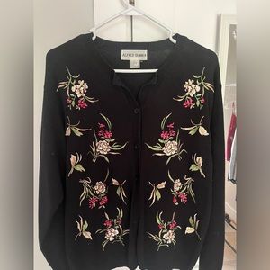 Black embroidered flower cardigan